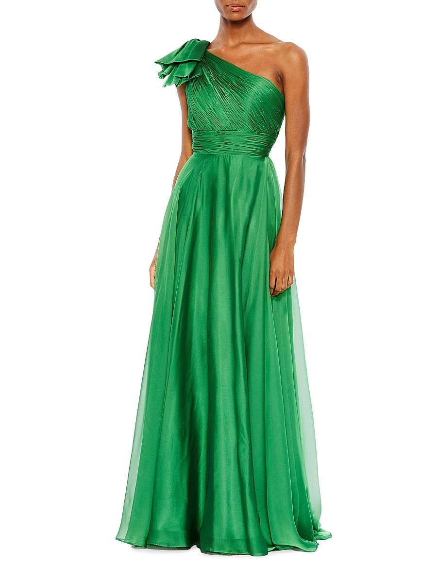 Women's One-Shoulder Gown - Emerald Green - Size 16