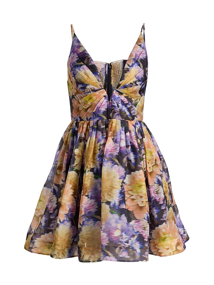 Women's Luna Floral Linen-Silk Fit-&-Flare Minidress - Navy Dahlia - Size 10