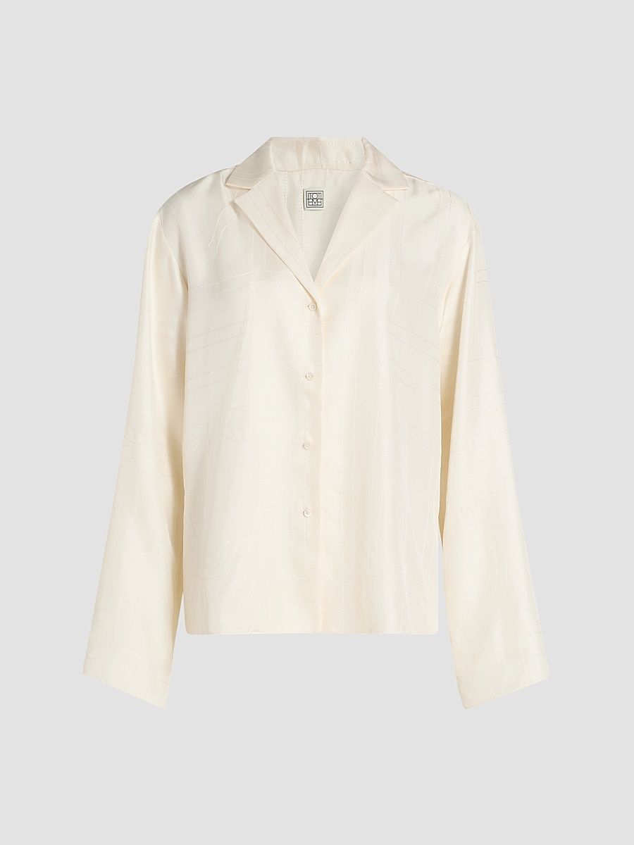 Women's Monogram Silk Pajama Top - Cream - Size 00