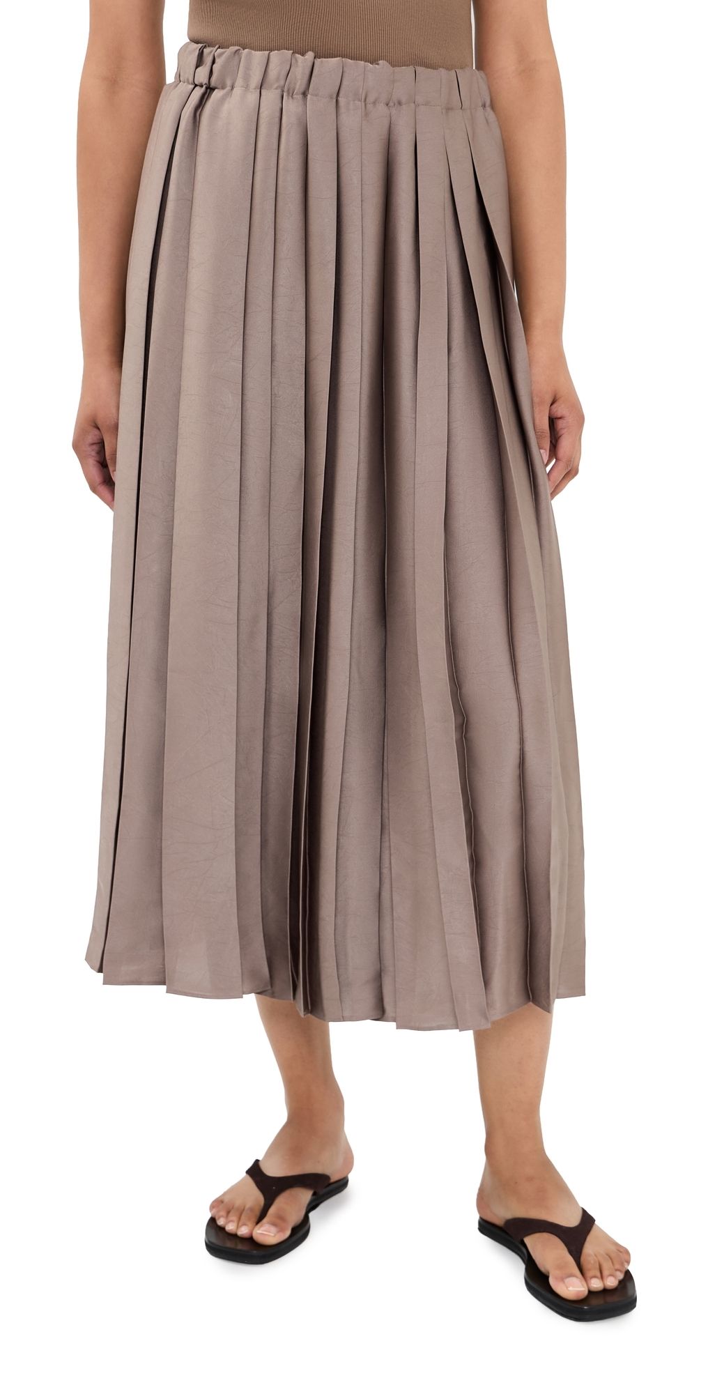 Tibi Feather Weight Pleated Pull On Skirt Dark Stone S