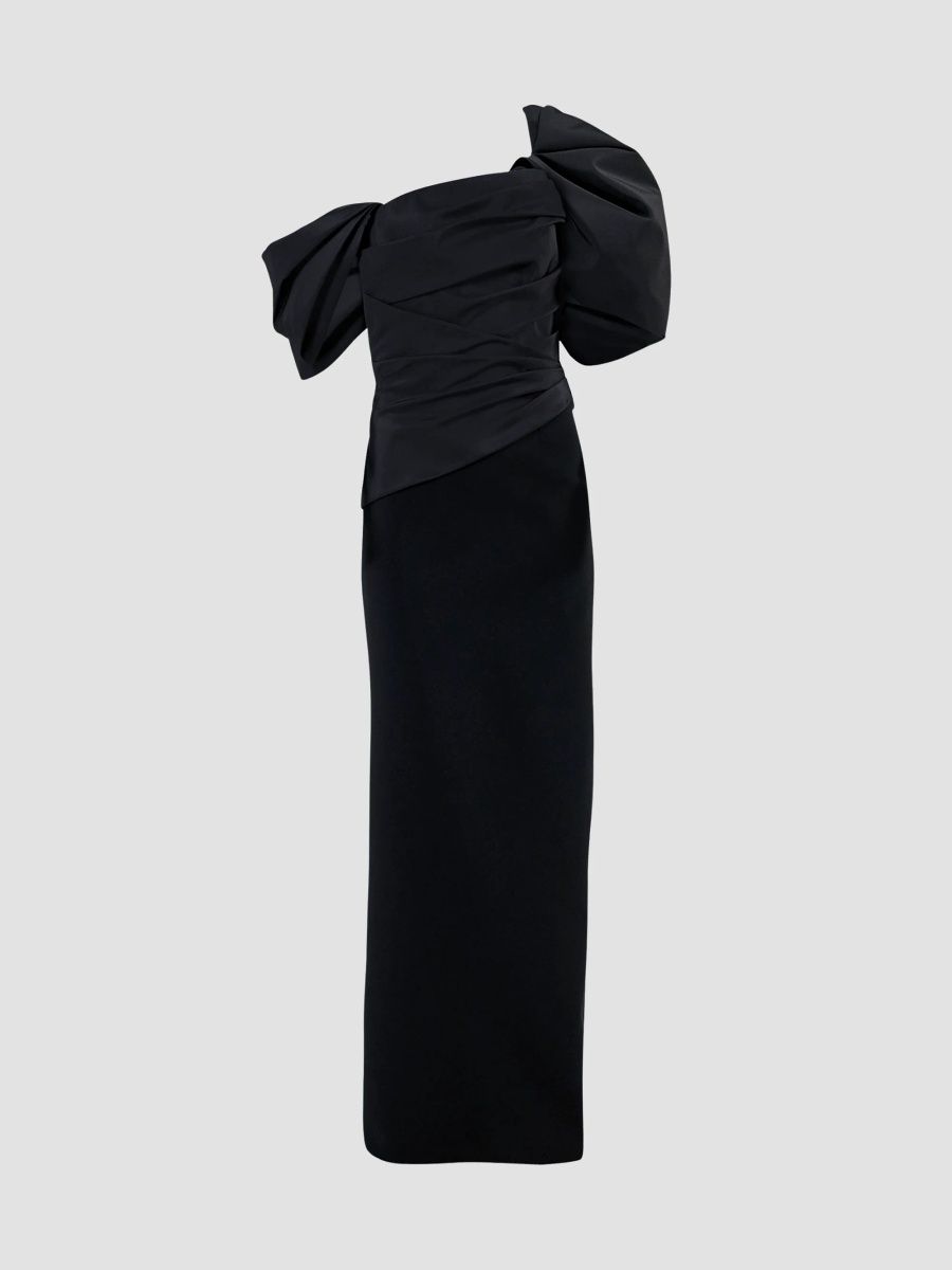 Carolina Herrera Women's Ruched Silk Asymmetric Column Gown - Black - Size 14