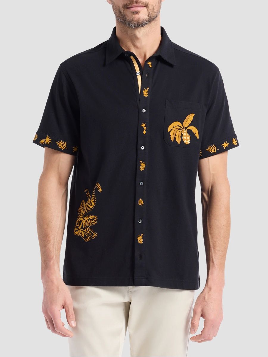 Robert Graham Men's Golden Jungle Cotton Short-Sleeve Shirt - Black - Size XL