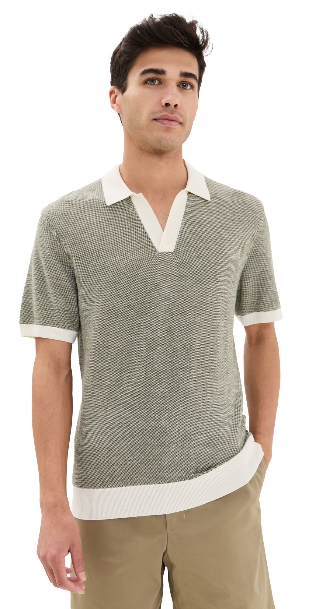 Orlebar Brown Horton Contrast Polo Khaki/White Sand S