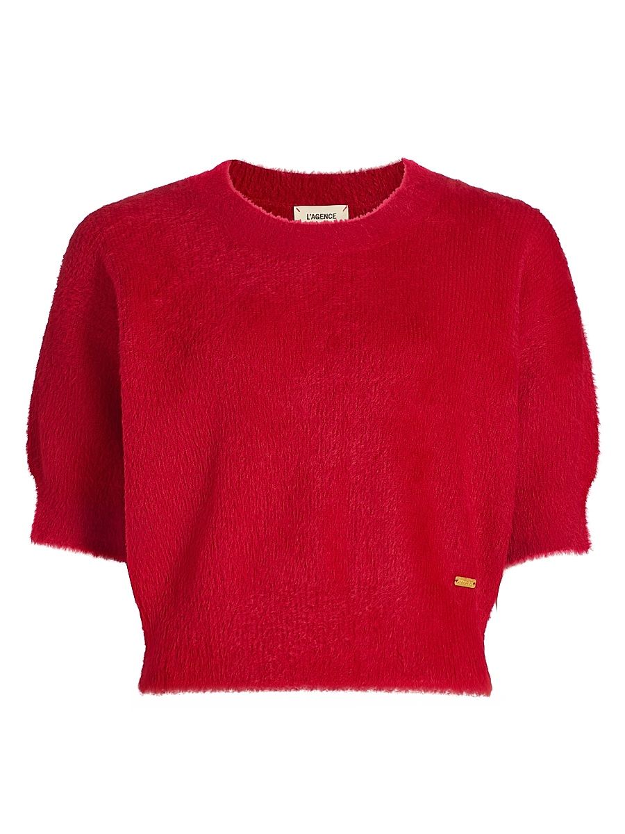 Women's Guinevere Crop Fuzzy Knit Crewneck Sweater - Chili Pepper - Size XL