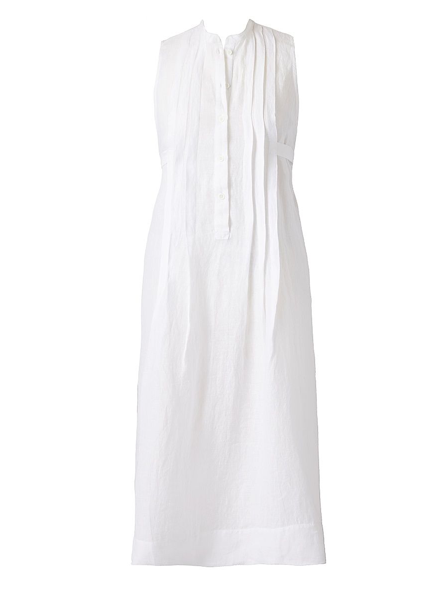 Women's Pleated Linen Cover-Up Dress - White - Size Large