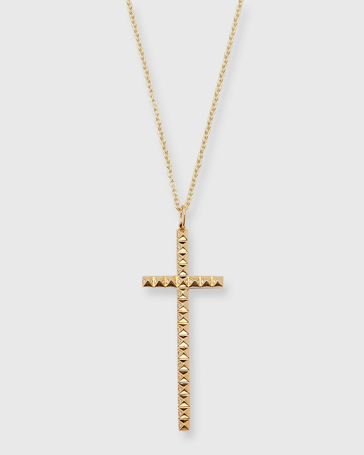 Men & apos;s Pyramid Spiked Diamond Cross Charm Necklace