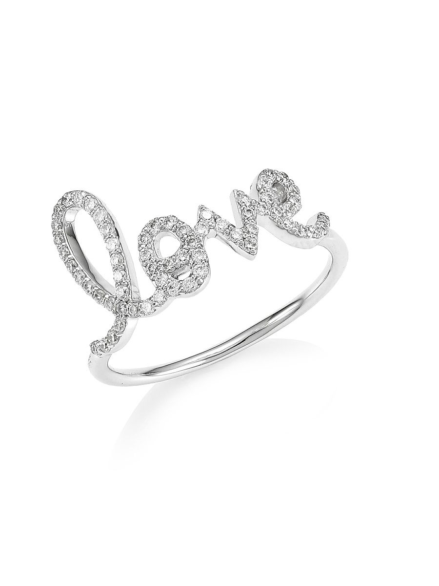 Women's 14K White Gold & Diamond Large Love Ring - Size 6.5