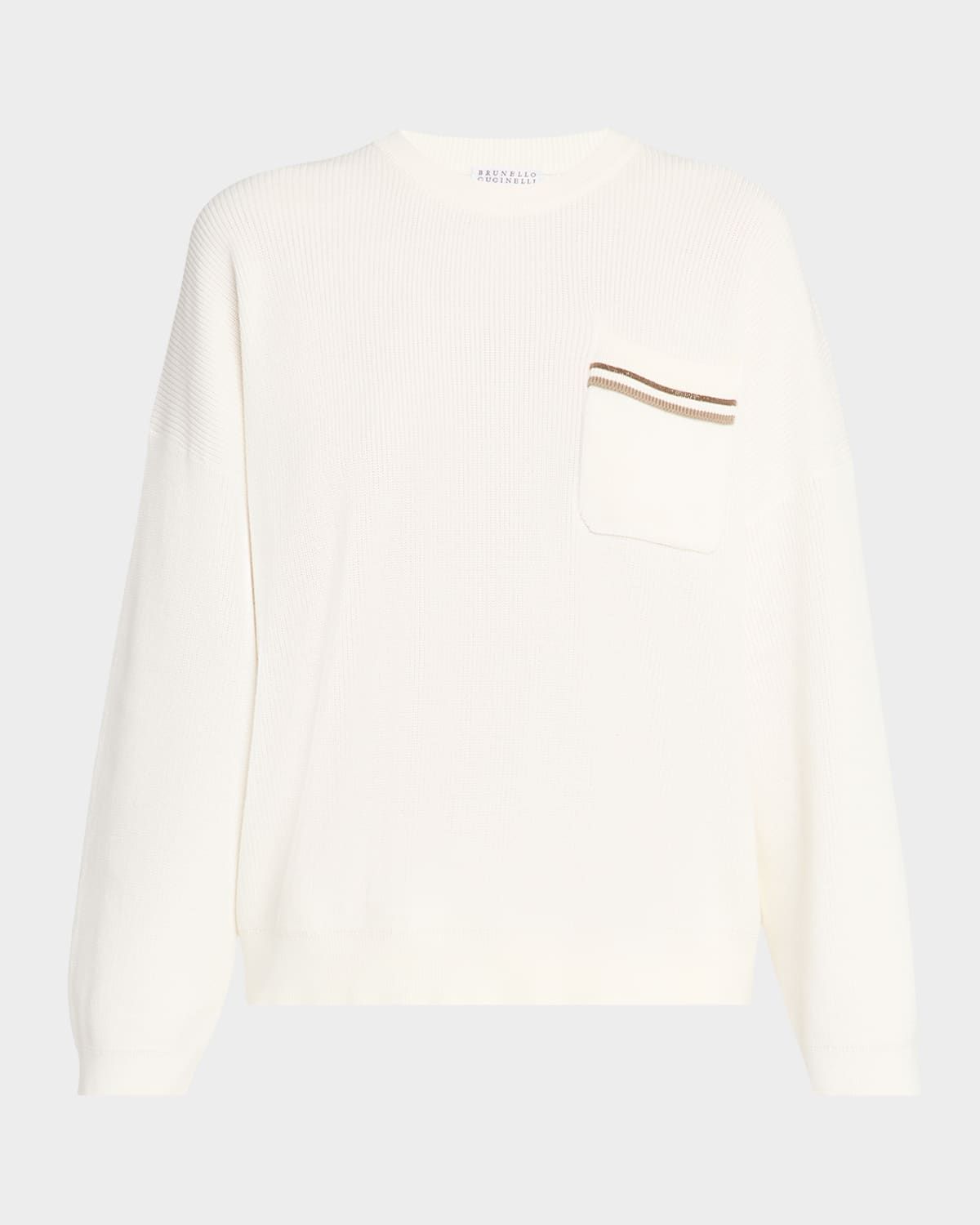 Monili-Pocket Cotton English Rib Crewneck Sweater