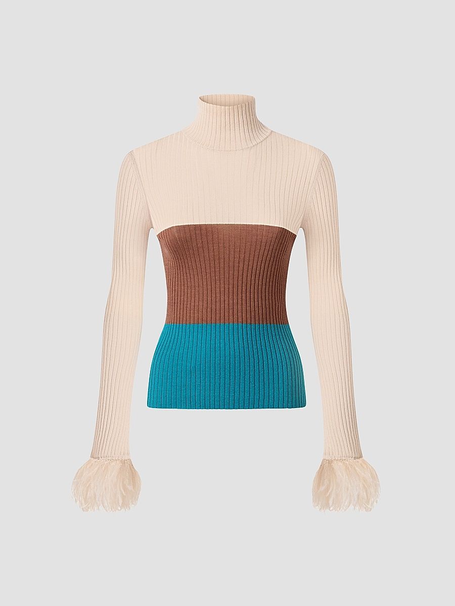 Women's High Kick Top with Feathers - Beige Multi - Size XXL