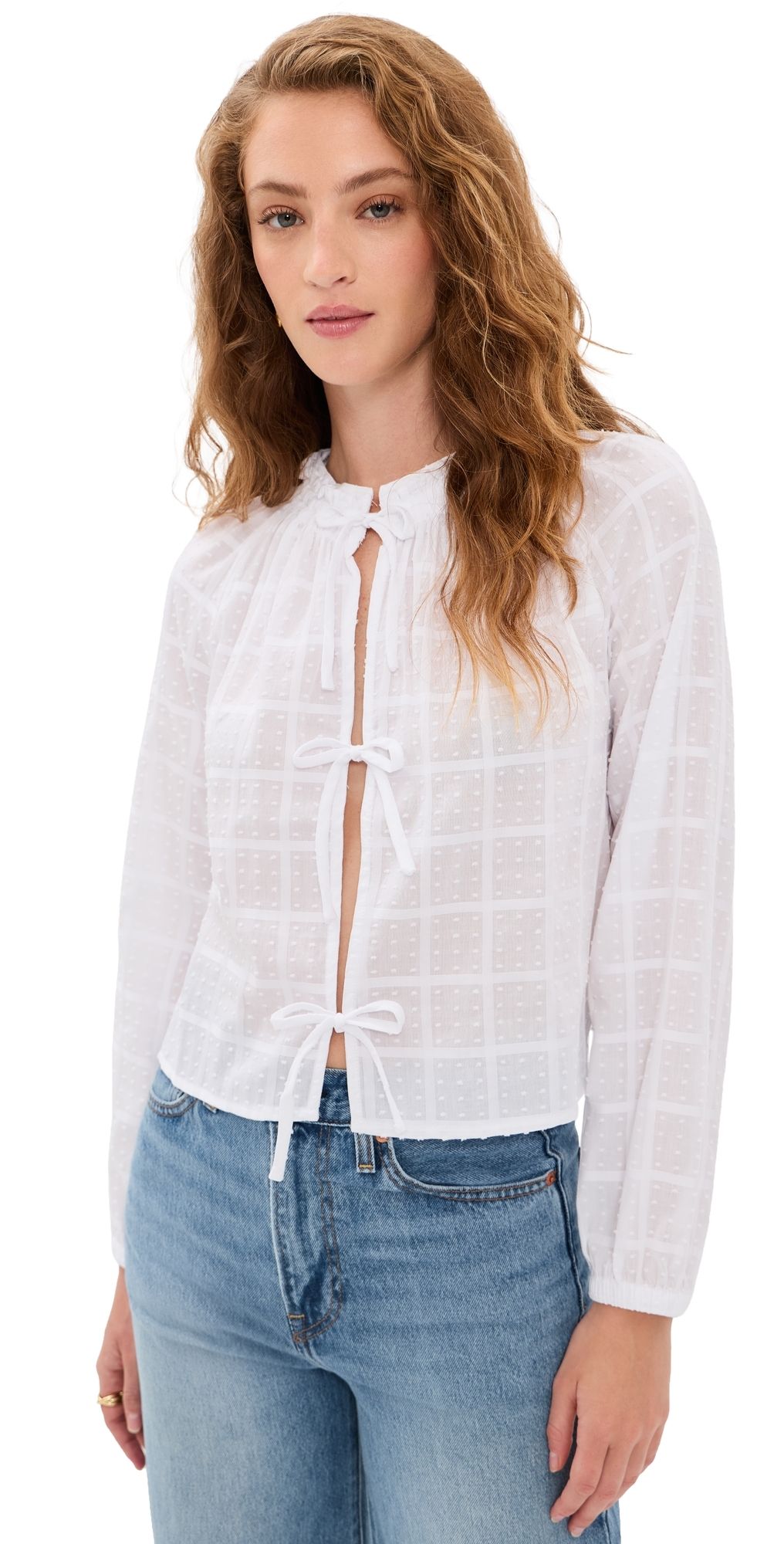Splendid Fleur Tie Front Blouse White S