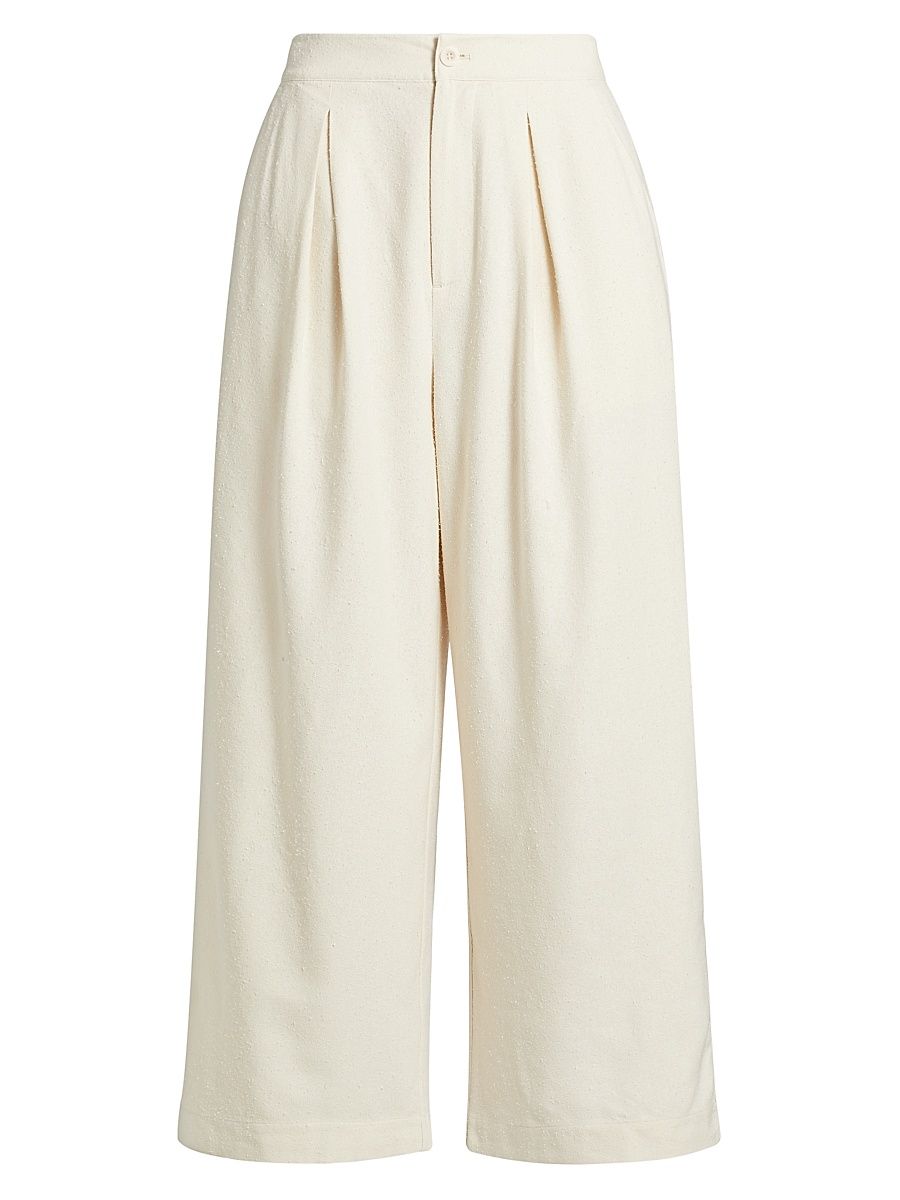 Women's Textured Silk Relaxed-Fit Trousers - Ivory - Size 10