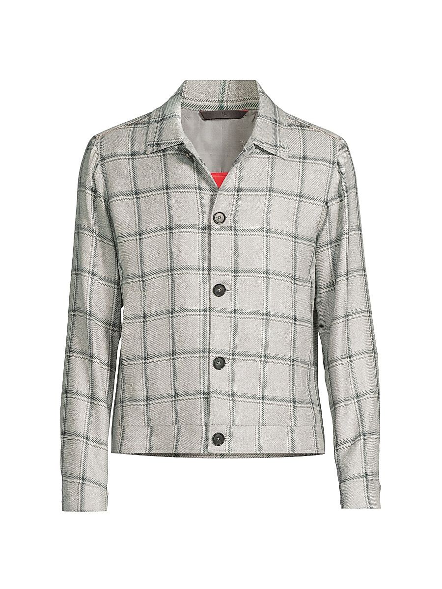 Men's Check Portofino Jacket - Light Grey - Size 44
