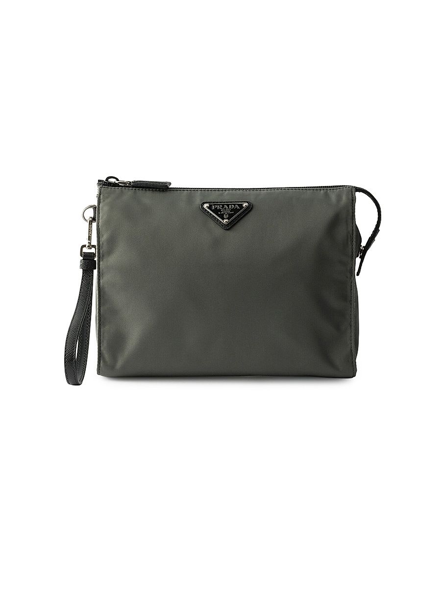 Men's Re-Nylon and Saffiano Leather Necessaire - Grey