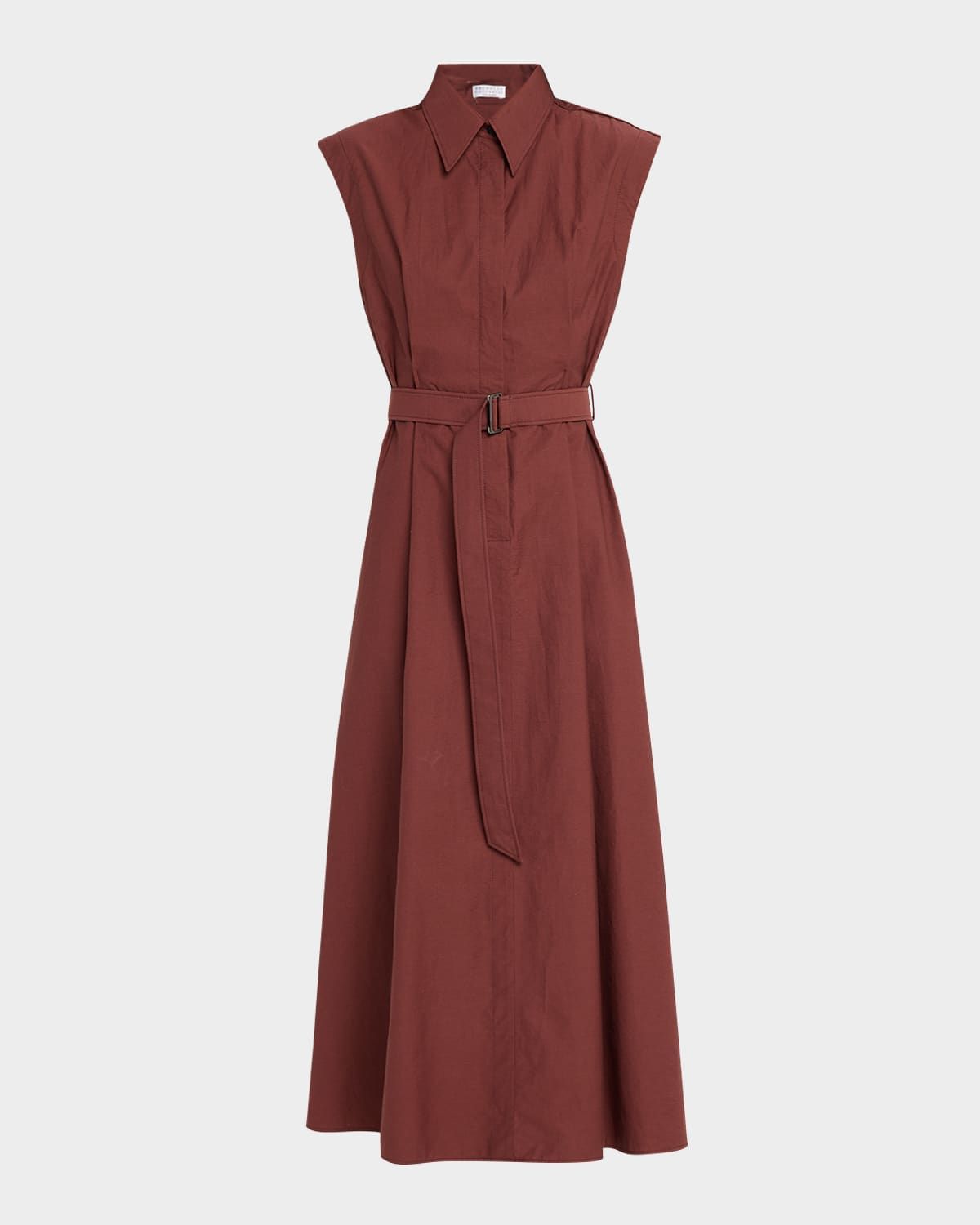 Crispy Diagonal Cotton Belted Midi Shirtdress