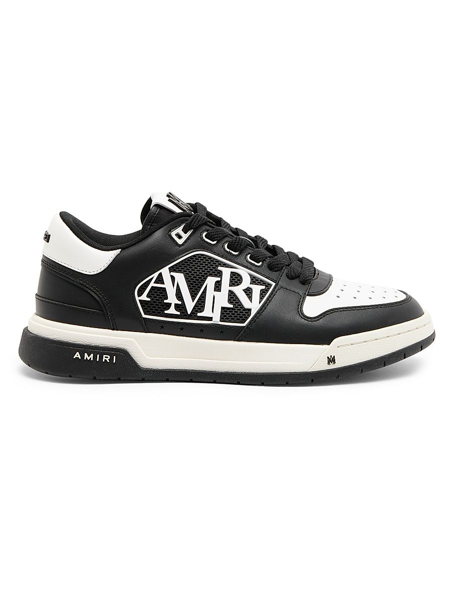 Men's Classic Logo Leather Low-Top Sneakers - Black Black - Size 7