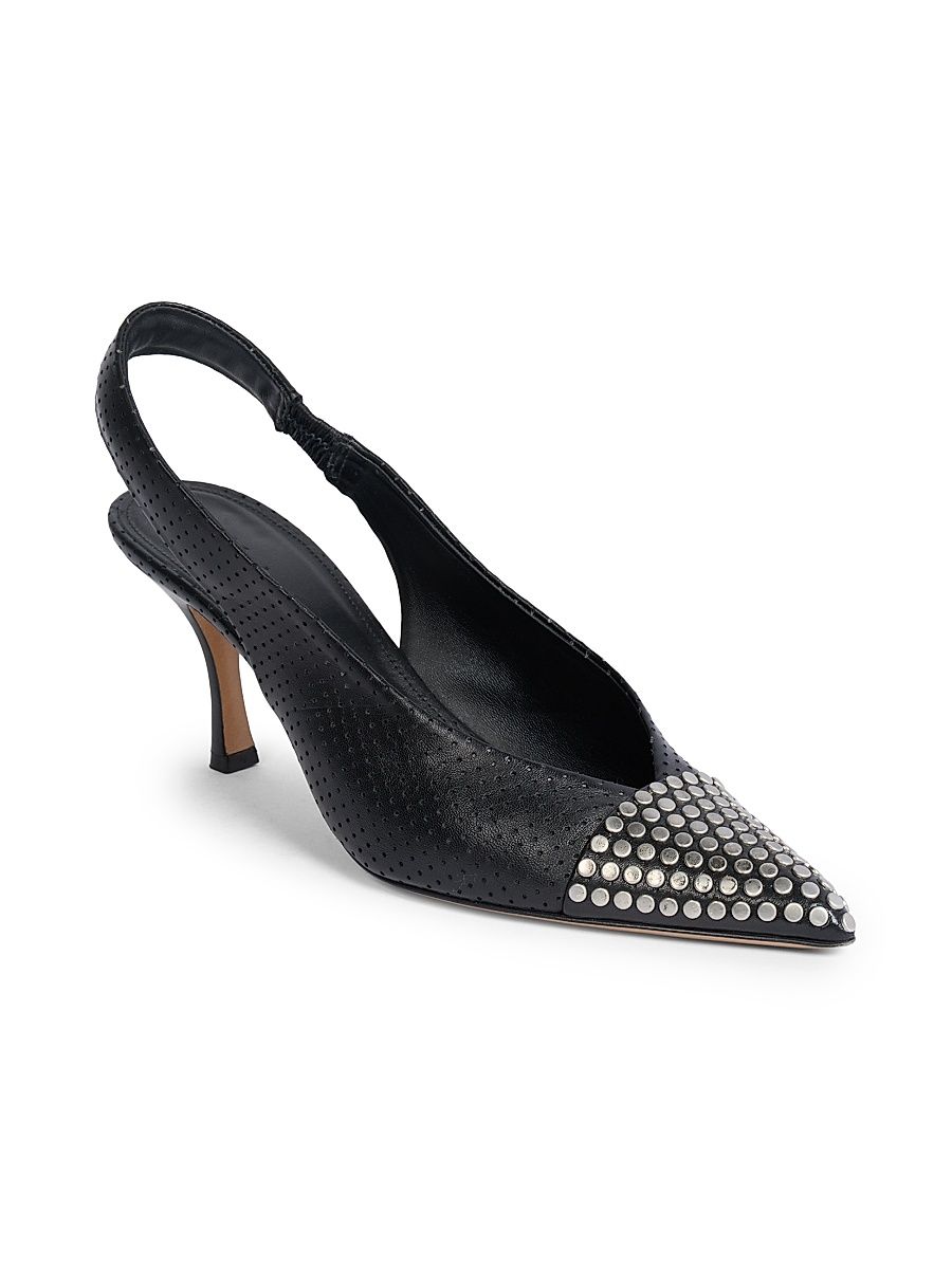 Women's Alba Studded Leather Slingback Pumps - Black - Size 10.5