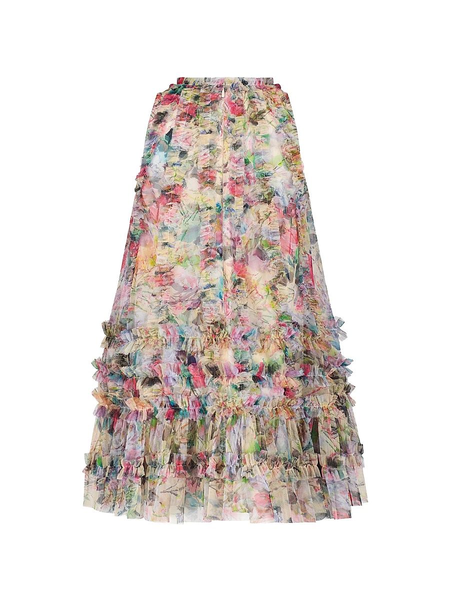 Little Girl's & Girl's Floral Mesh A-Line Dress - Beige Multi - Size 14