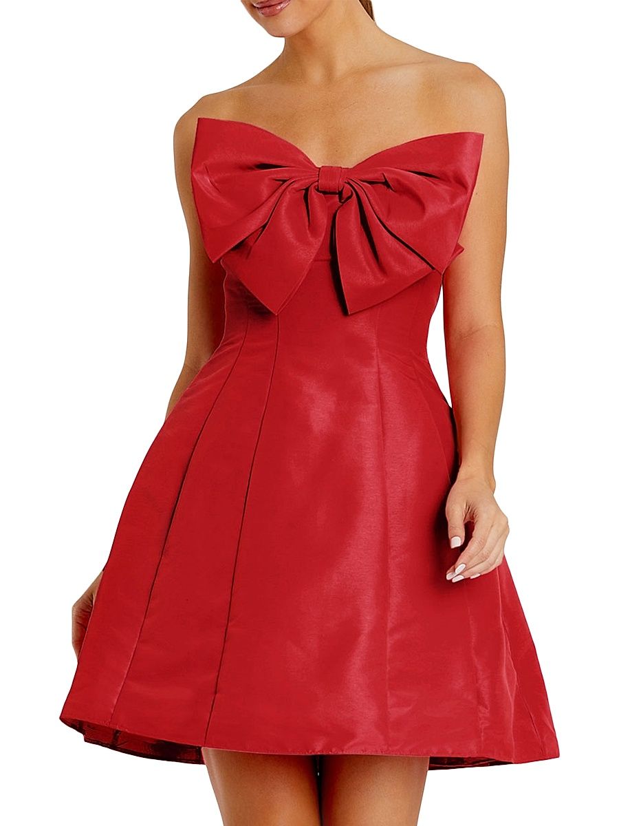 Women's Strapless Bow Minidress - Red - Size 12