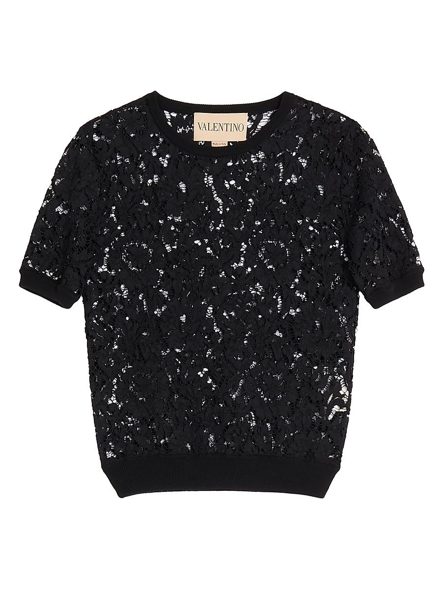 Women's Lace and Cotton Sweater - Black - Size XS