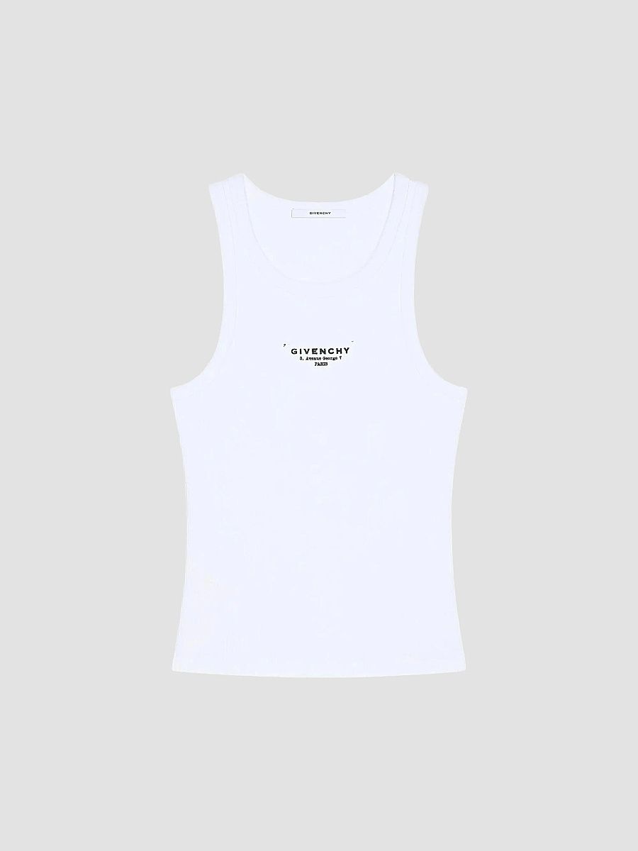 Givenchy Women's Slim Fit Tank Top in Cotton with Stamp print - White - Size Small