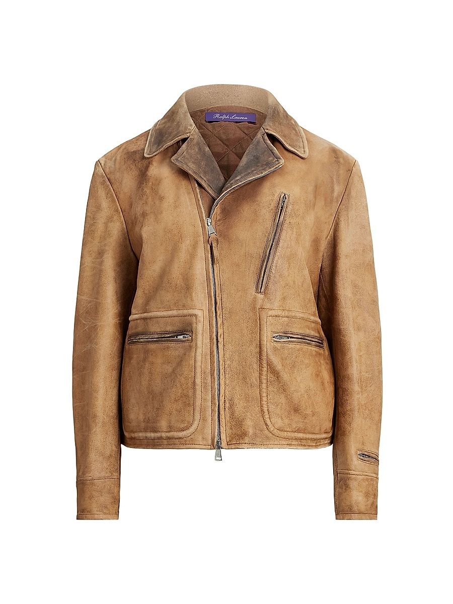 Women's Gibbons Leather Moto Jacket - Distressed Brown - Size 6