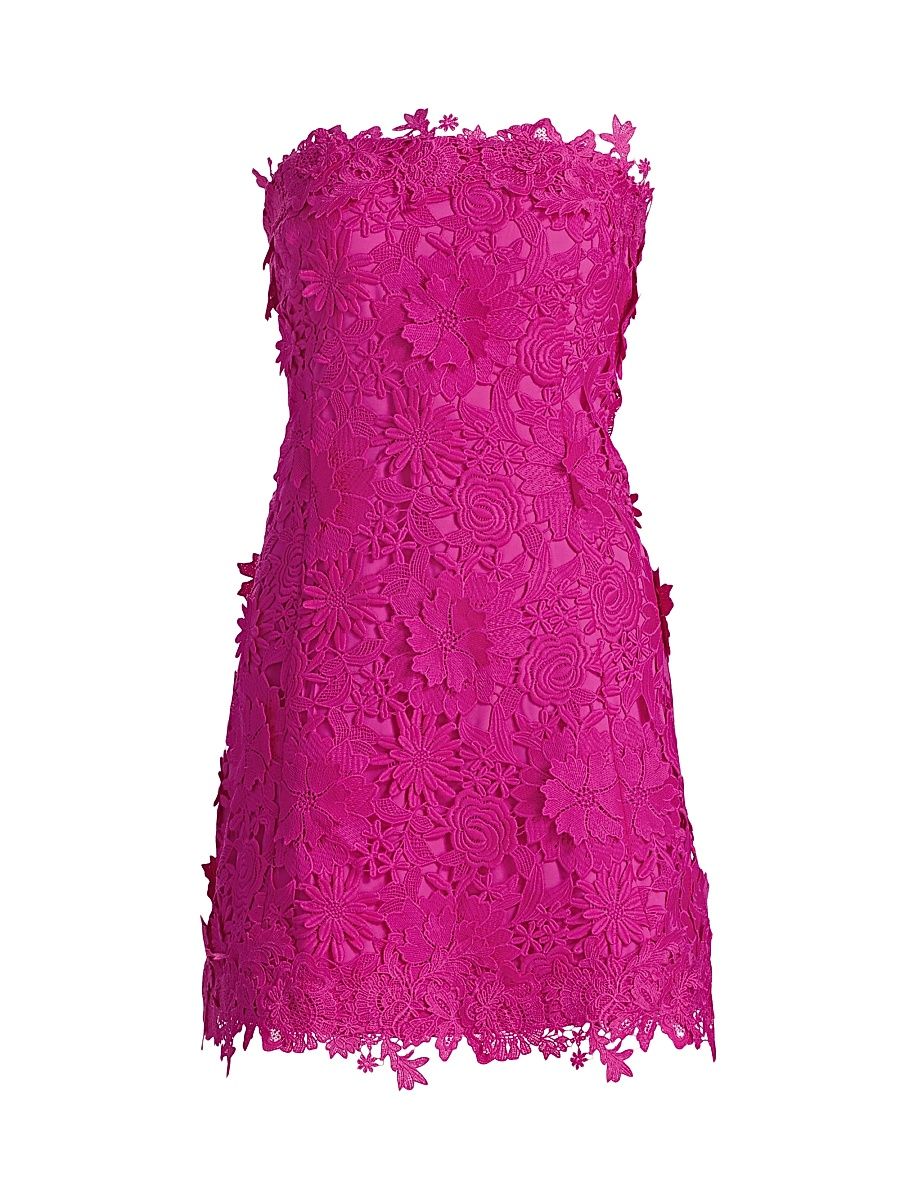 Women's Lydia 3D Guipure Lace A-Line Minidress - Hibiscus - Size XL