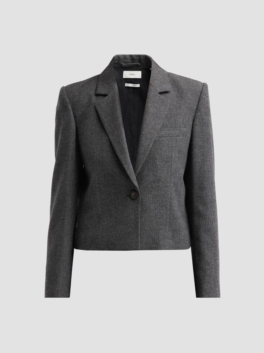 Vince Women's Micro-Houndstooth Wool-Blend Crop Blazer - Grey Combo - Size 8