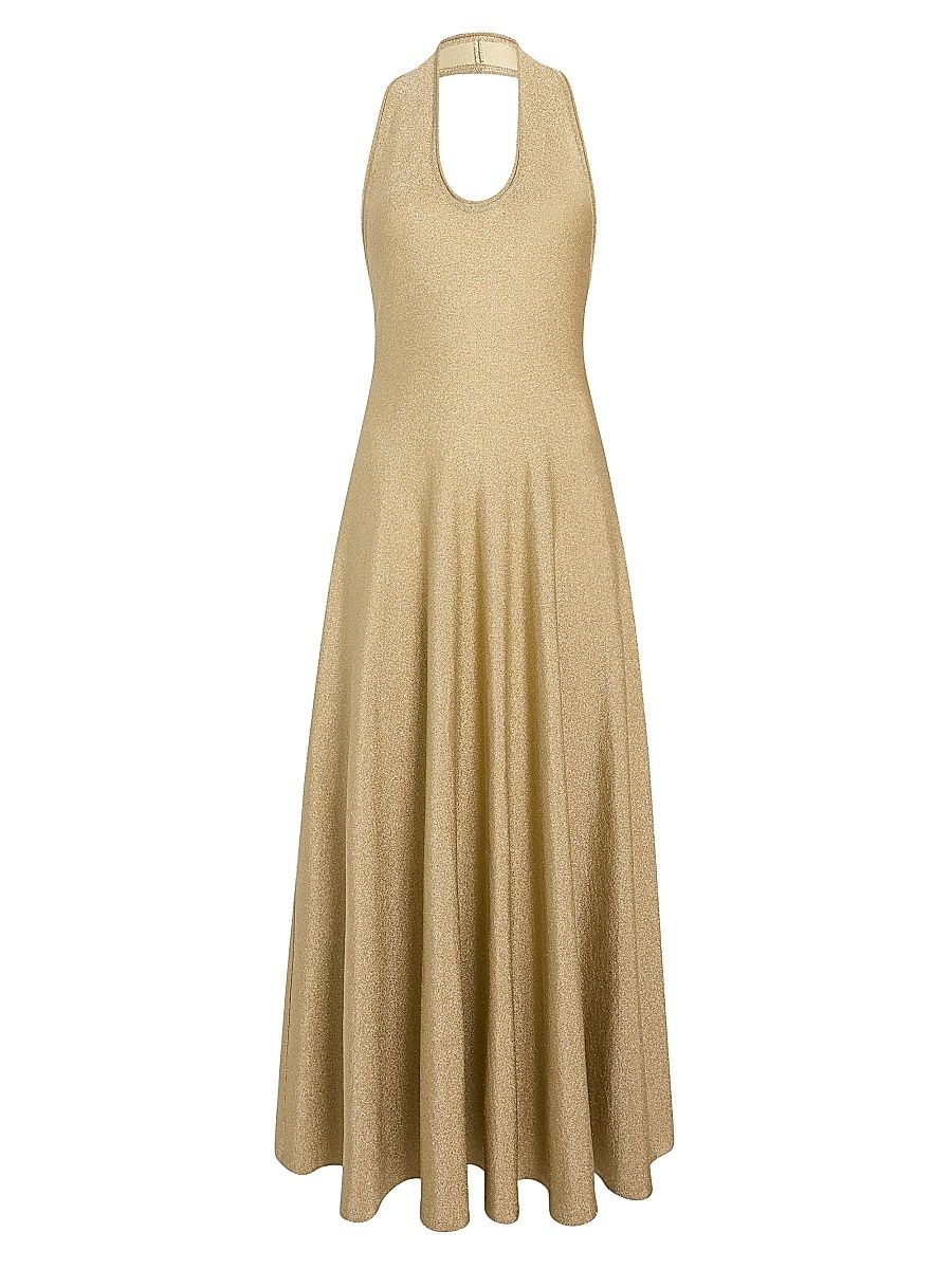 Women's Melina Metallic Halter Cocktail Dress - Gold - Size Large