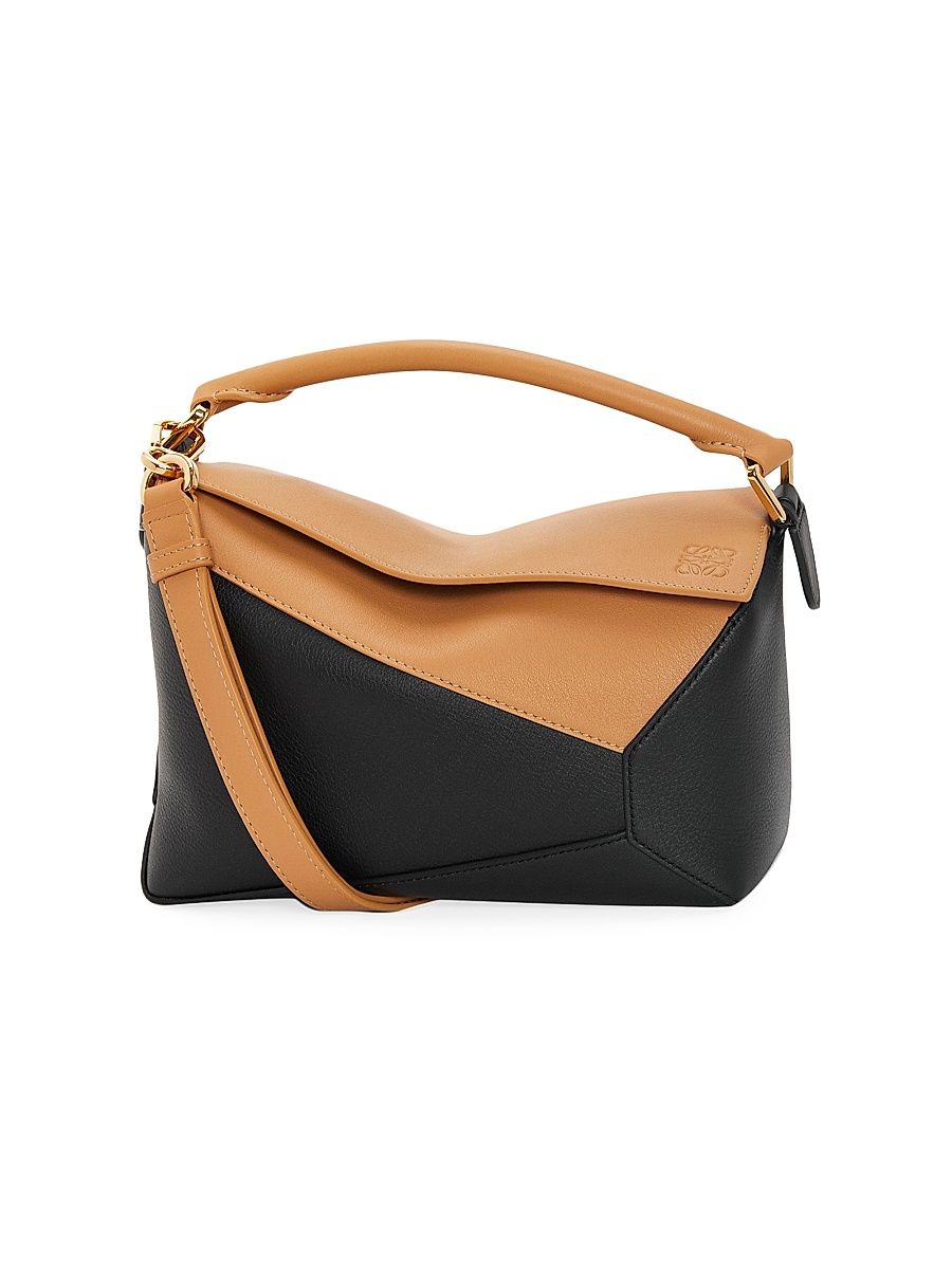 Women's Small Puzzle Edge Leather Bag - Warm Desert Black