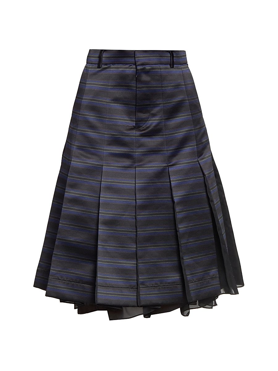 Women's Striped Pleated A-Line Knee-Length Skirt - Black Navy - Size XL
