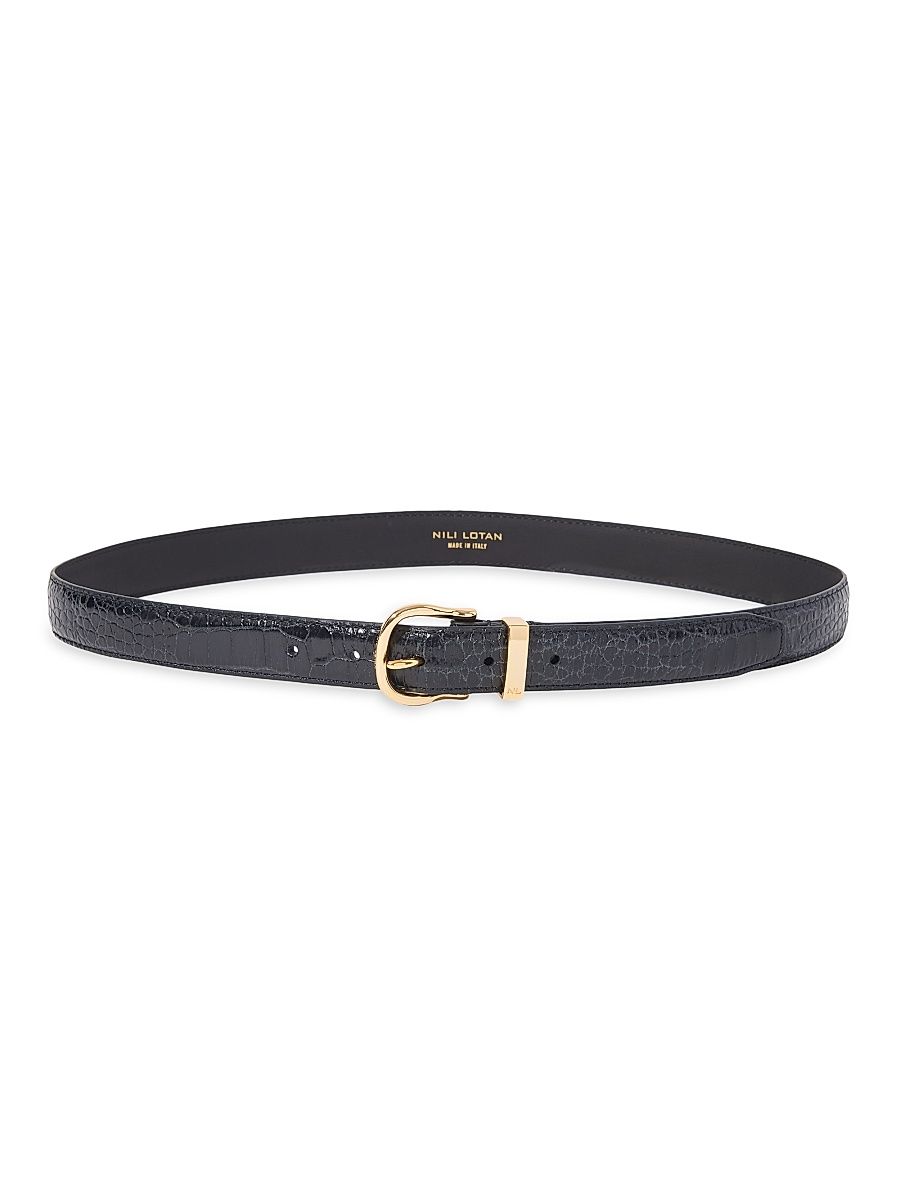 Women's Louise Slim Leather Belt - Black - Size Medium
