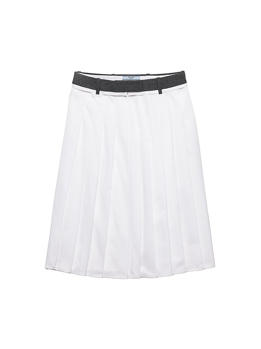 Women's Pleated Poplin and Rush Stitch Skirt - White - Size 6