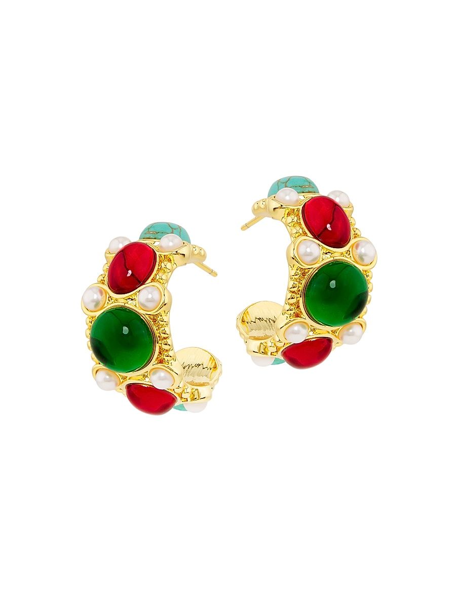 Women's 18K-Gold-Plated & Imitation Gemstone Hoop Earrimgs - Gold