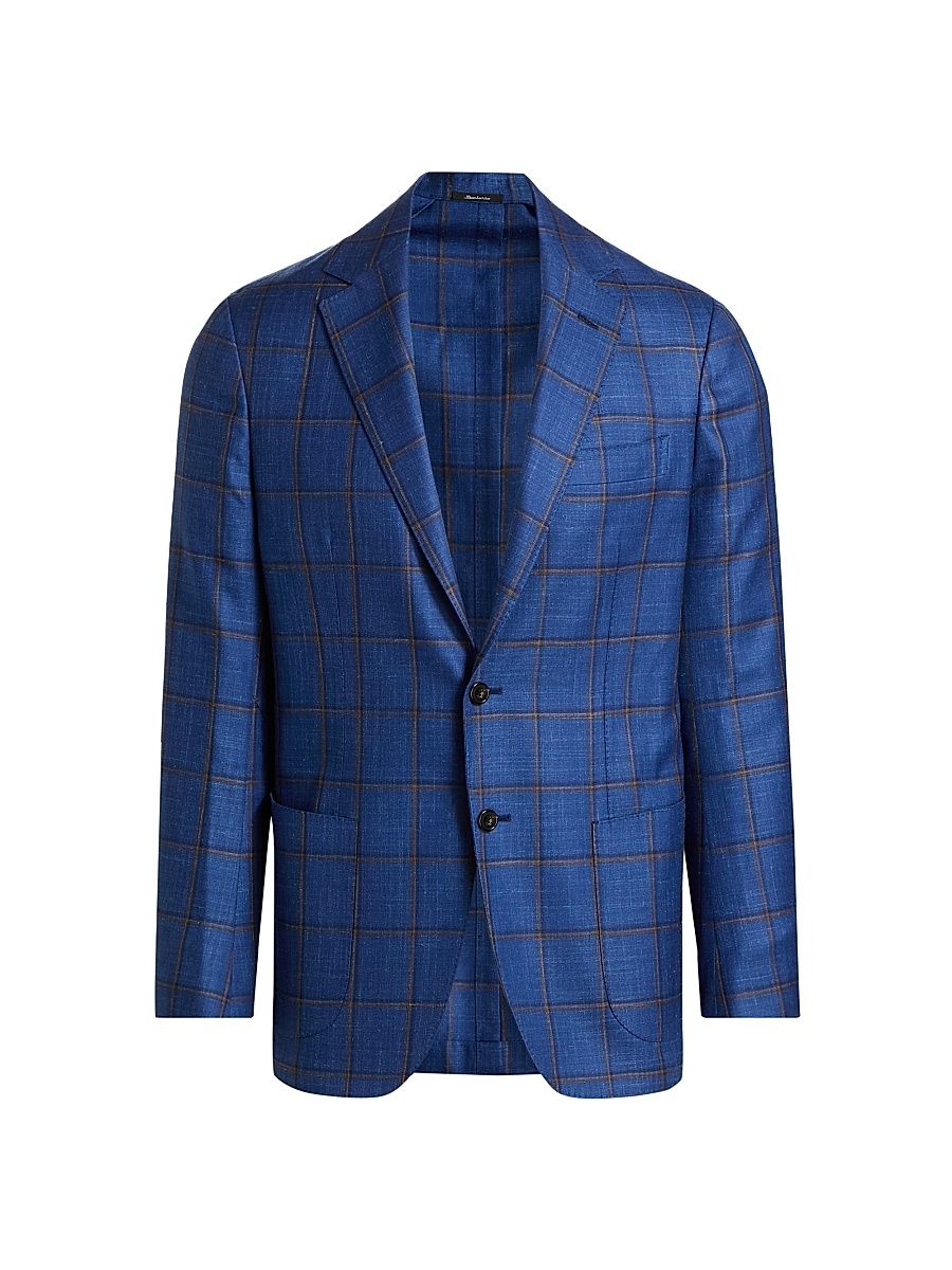 Men's Plaid Wool-Blend Sport Coat - Blue - Size 40