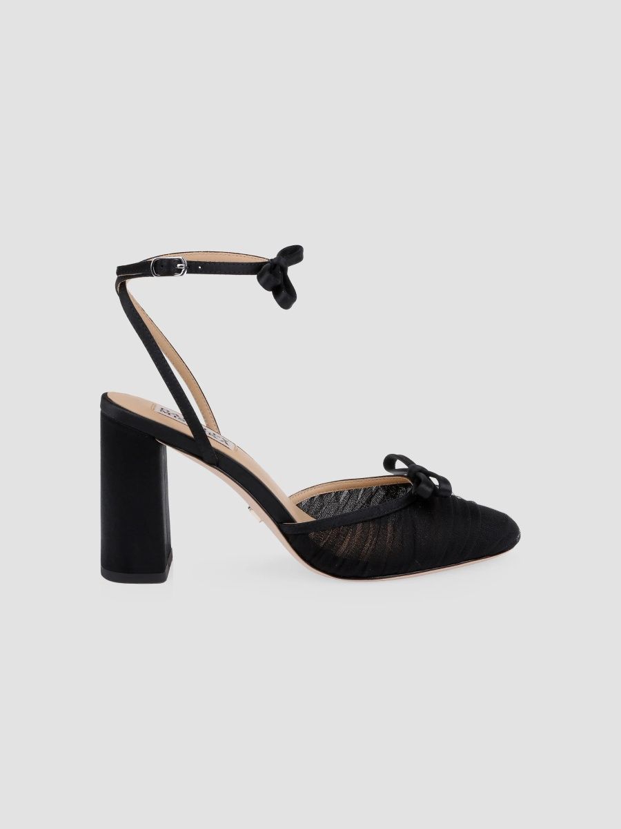 Badgley Mischka Women's Rebeca 85MM Bow-Detail Tulle & Satin Pumps - Black Satin - Size 5