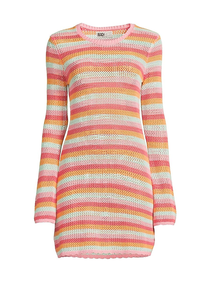 Women's Libbi Striped Cotton-Blend Mini-Sweaterdress - Guava Jelly Crochet - Size XL