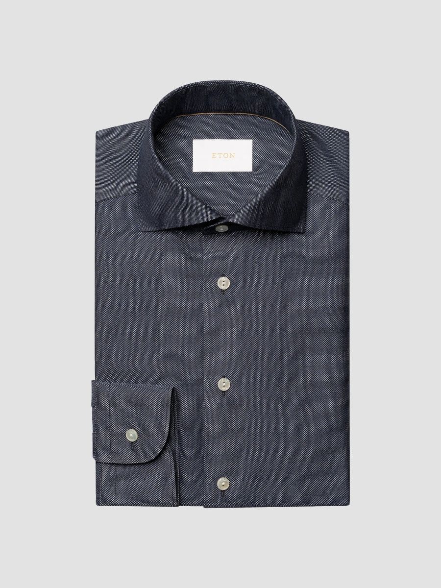 Eton Men's Birdseye Cotton-Blend Button-Front Shirt - Navy Blue - Size 18