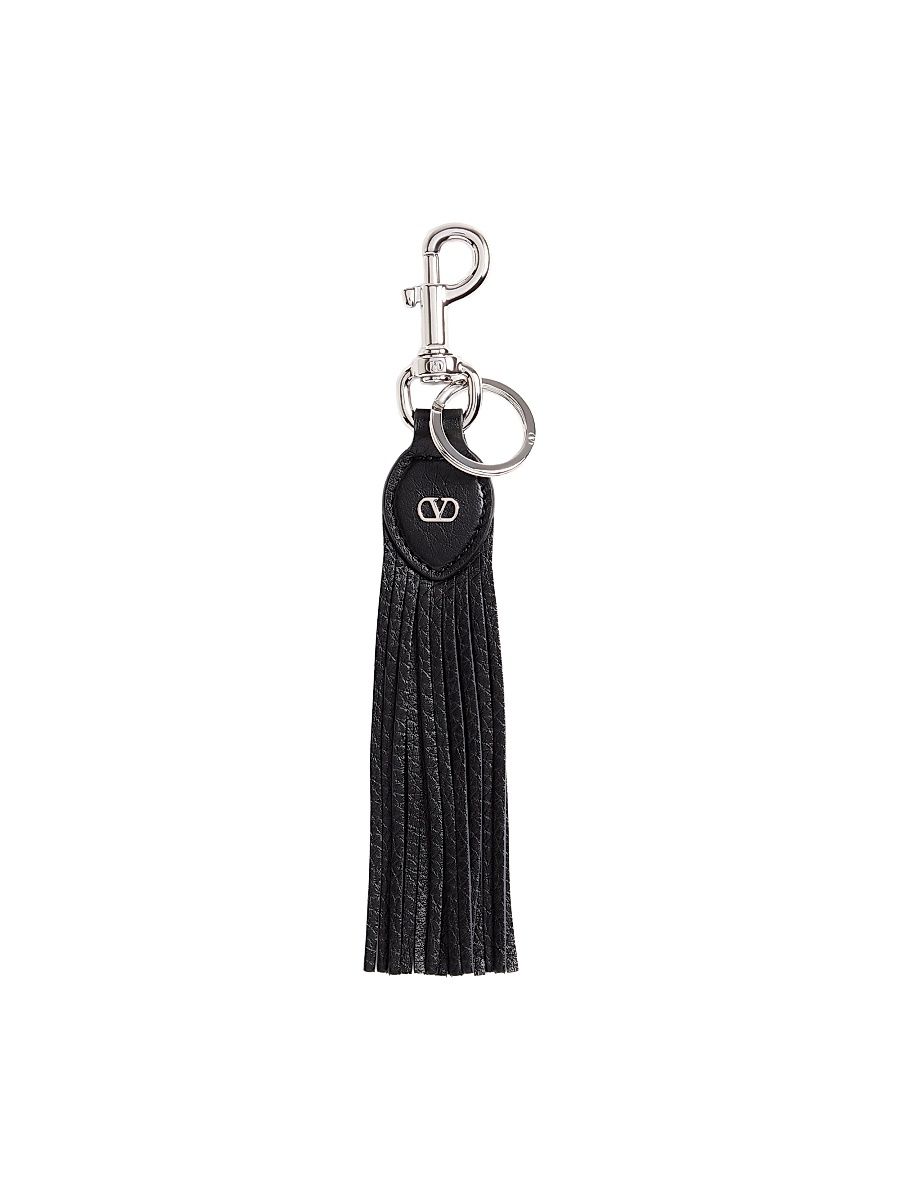 Men's VLogo Signature Key Ring in Grainy Calfskin and Metal - Black