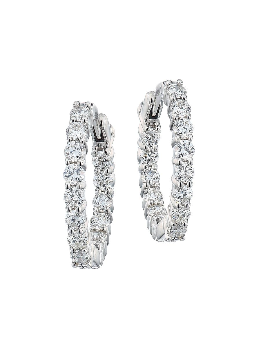 Women's 0.76 TCW Diamond & 18K White Gold Hoop Earrings/0.5" - White Gold