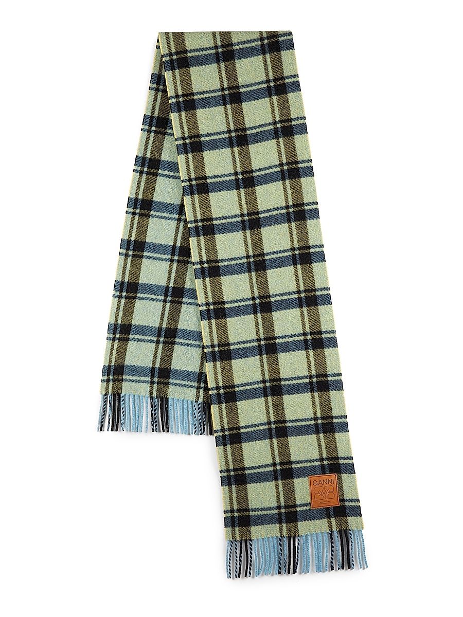 Women's Double Face Check Wool Scarf - Yellow Pear