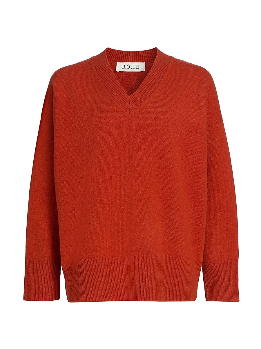 Women's Classic Wool V-Neck Sweater - Burnt Orange - Size 6