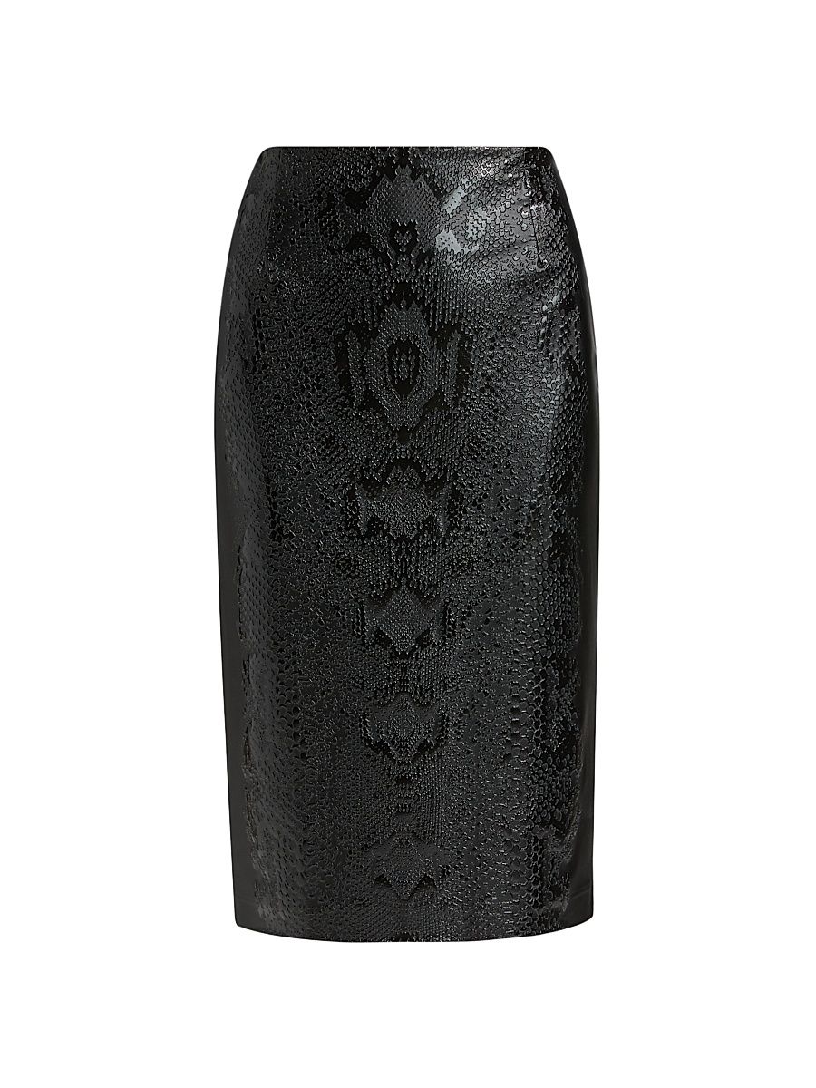 Women's Lumi Snakeskin-Effect Coated Jersey Midi-Skirt - Black - Size 8