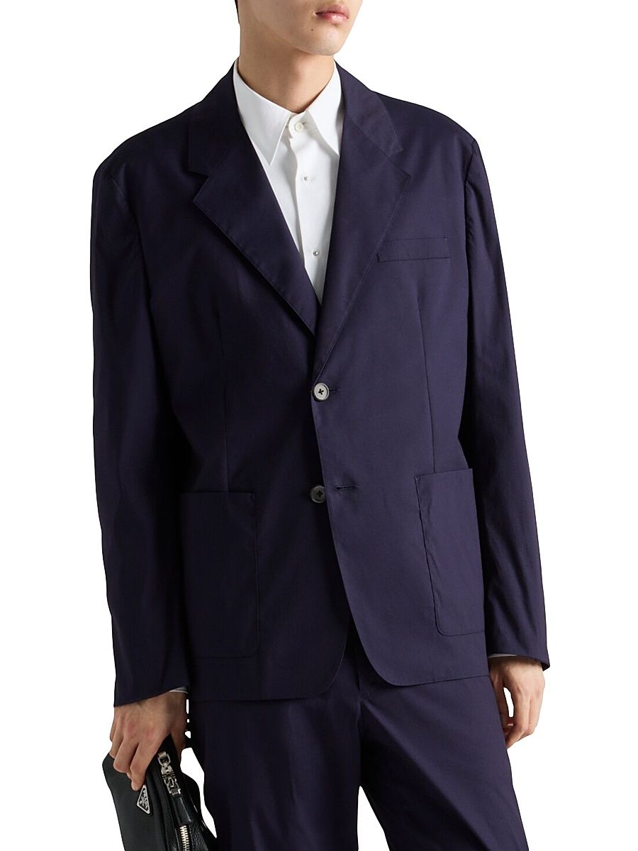 Men's Single Breasted Cotton Blend Blazer - Blue - Size 40