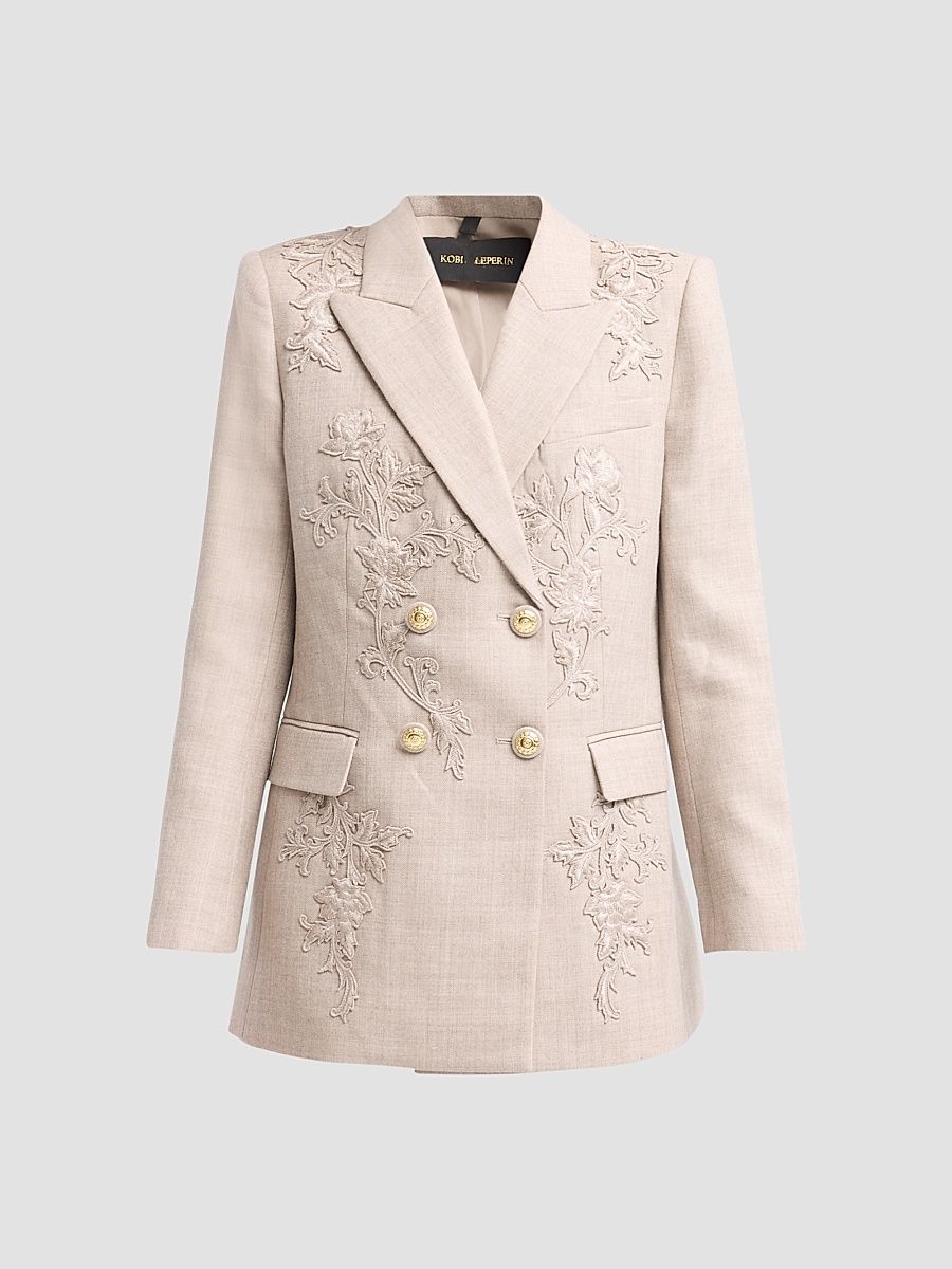 Kobi Halperin Women's Violet Embroidered Twill Blazer - Oat - Size Medium