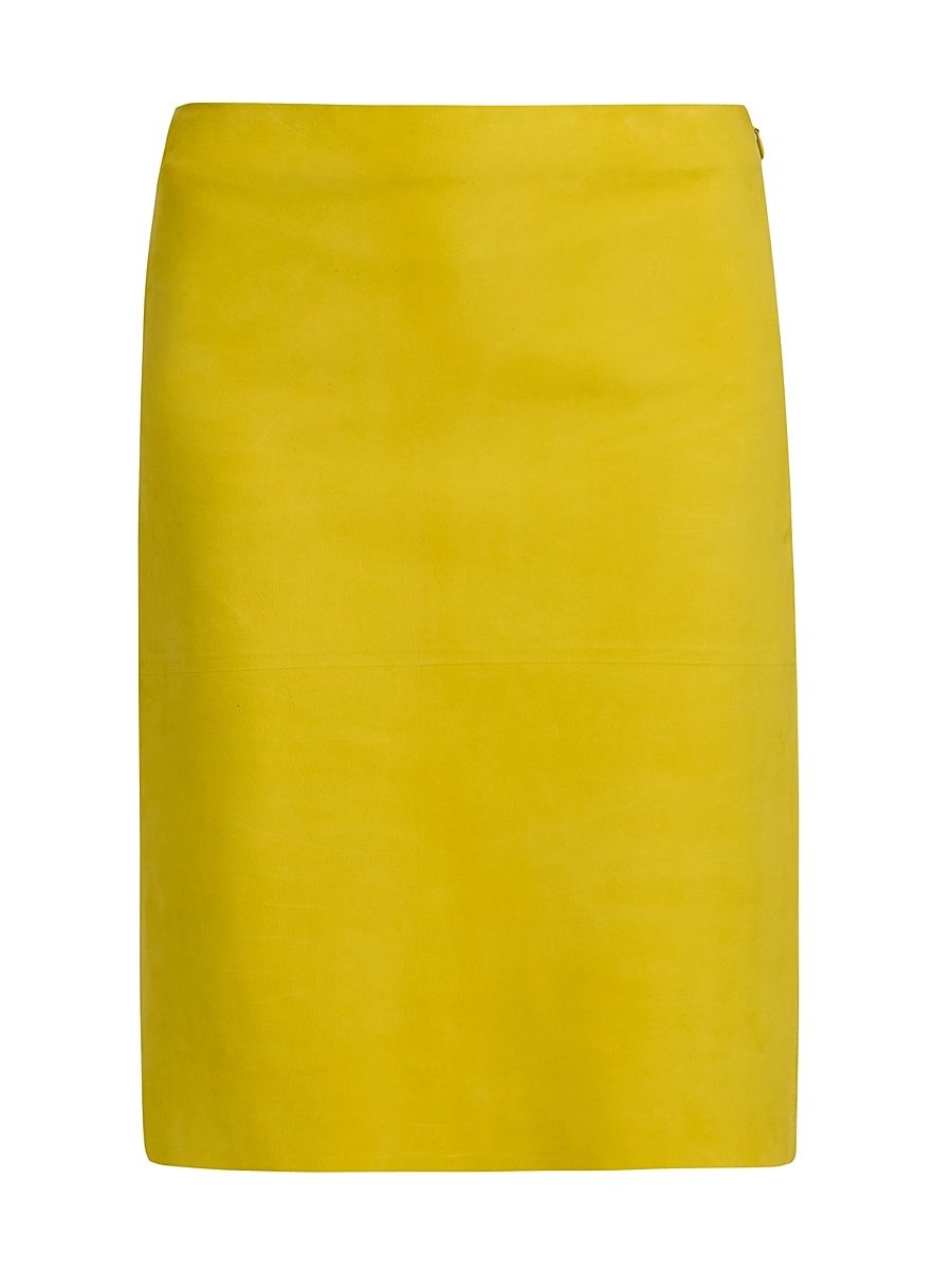 Women's Leather Knee-Length Pencil Skirt - Antique Yellow - Size 10