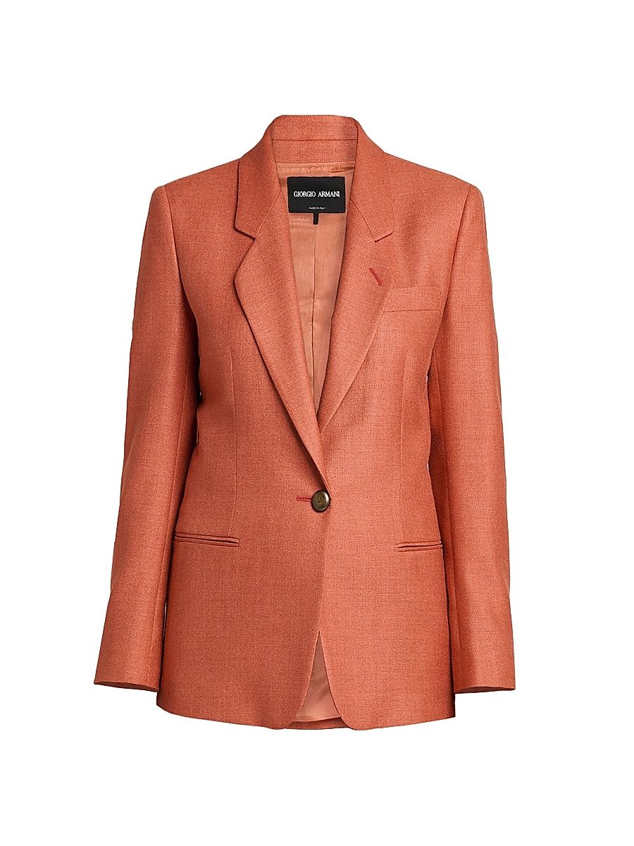 Women's Silk-Wool Single-Button Blazer - Solid Dark Orange - Size 16