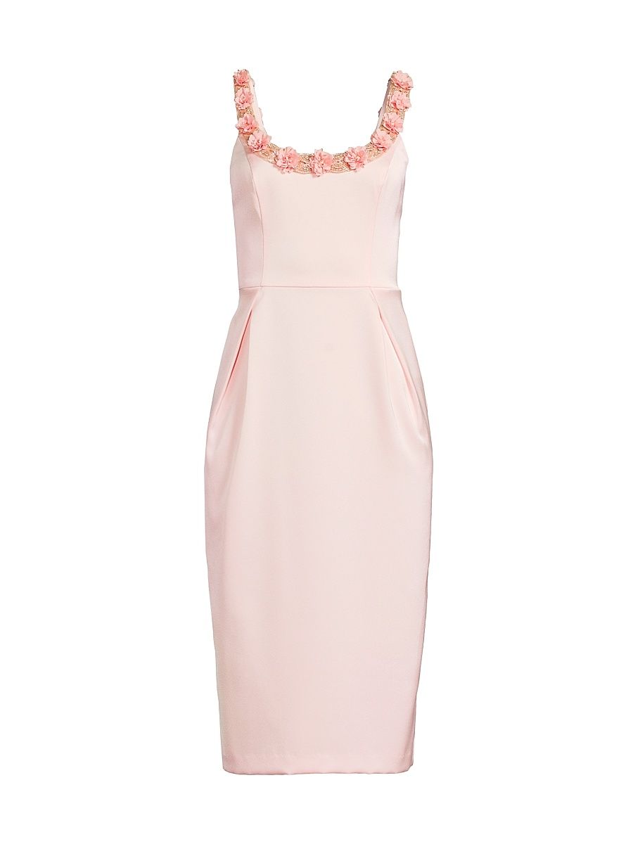 Women's Crepe Satin Midi-Dress - Pink Peach - Size 14