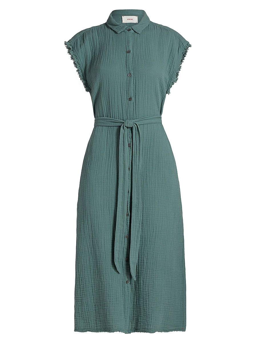 Women's Aliza Tie-Waist Midi-Shirtdress - Dusty Sage - Size XL