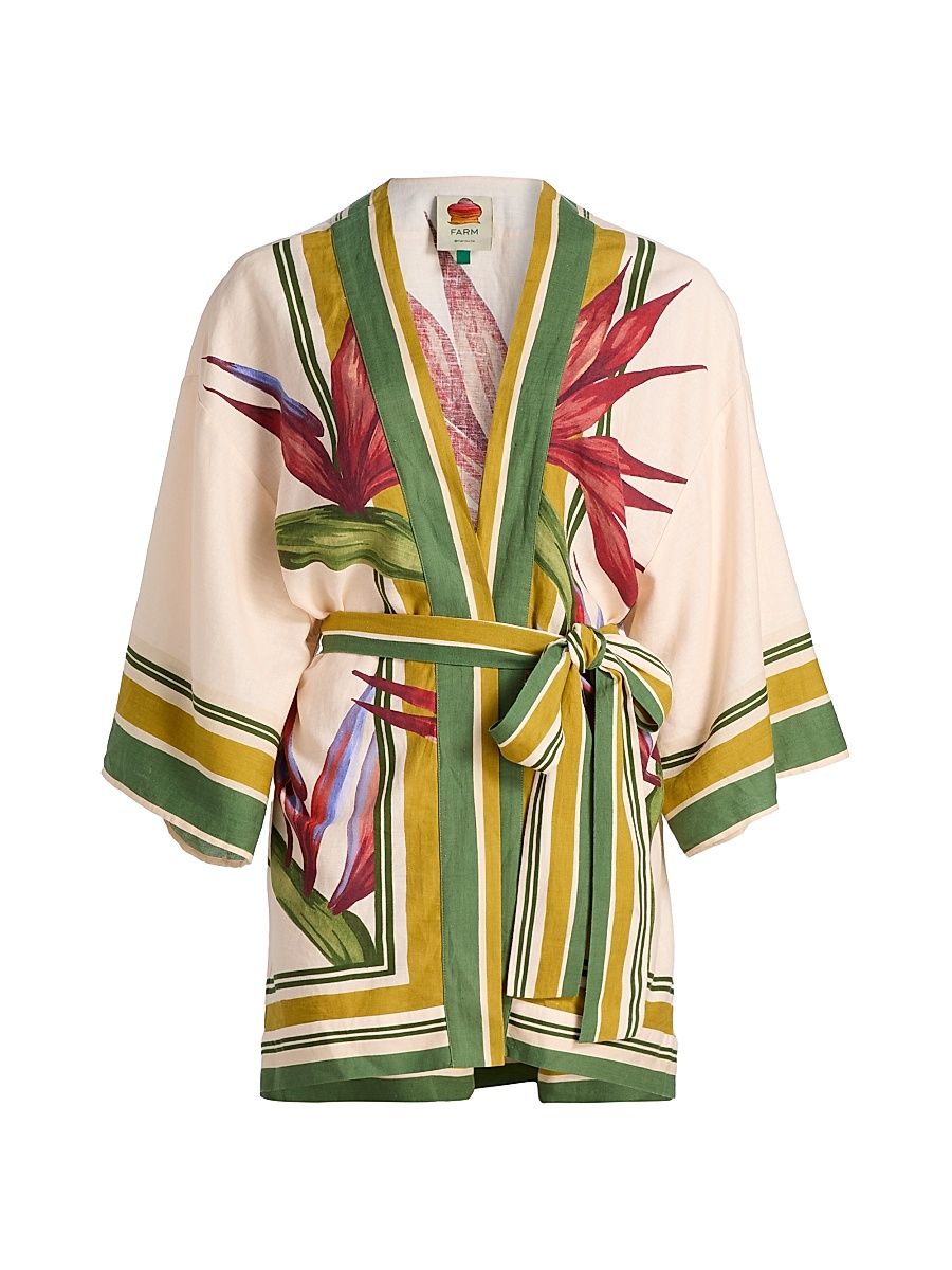 Women's Strilitzia Tropical Short Linen-Blend Robe - Light Blush - Size Medium