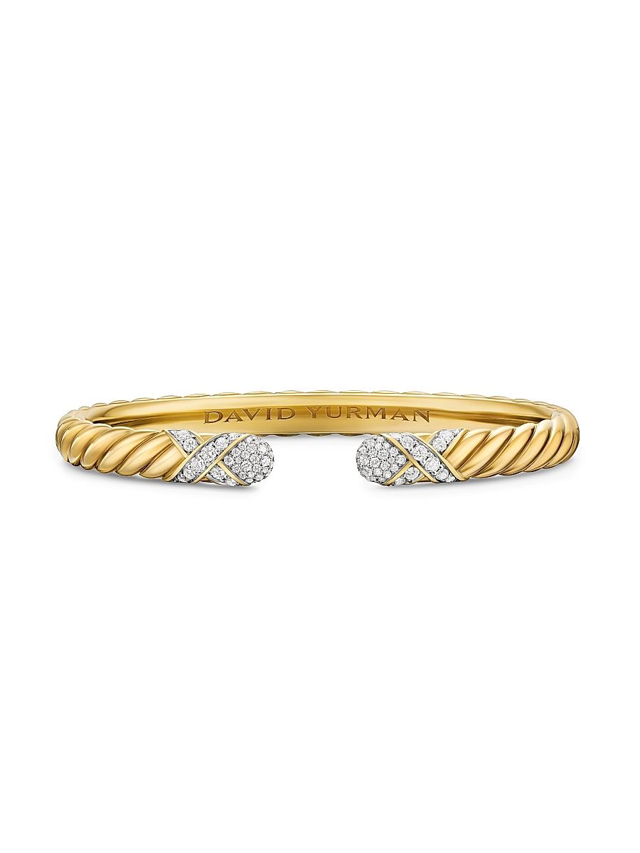 Women's Sculpted Cable x Cuff Bracelet in 18K Yellow Gold - Diamond - Size Medium